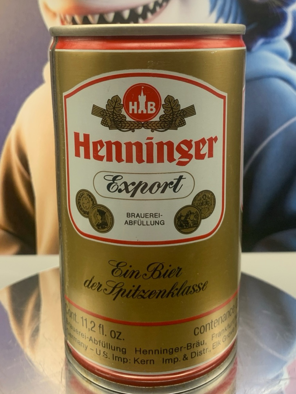Vintage Beer Can Henninger Export Beer Empty Steel Can Script Writing German
